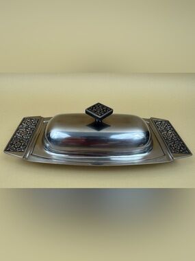 Vintage Stanley Roberts Velvet 18-8 Stainless Steel Butter Dish MCM Japan Floral